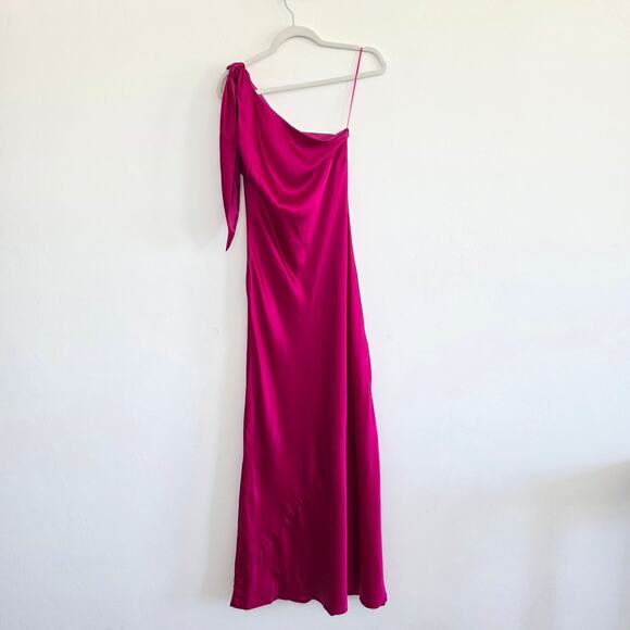 Cult Gaia Kamilla Fuchsia Pink One Shoulder Side Slit Silk Maxi Dress Size Small - Picture 3 of 8